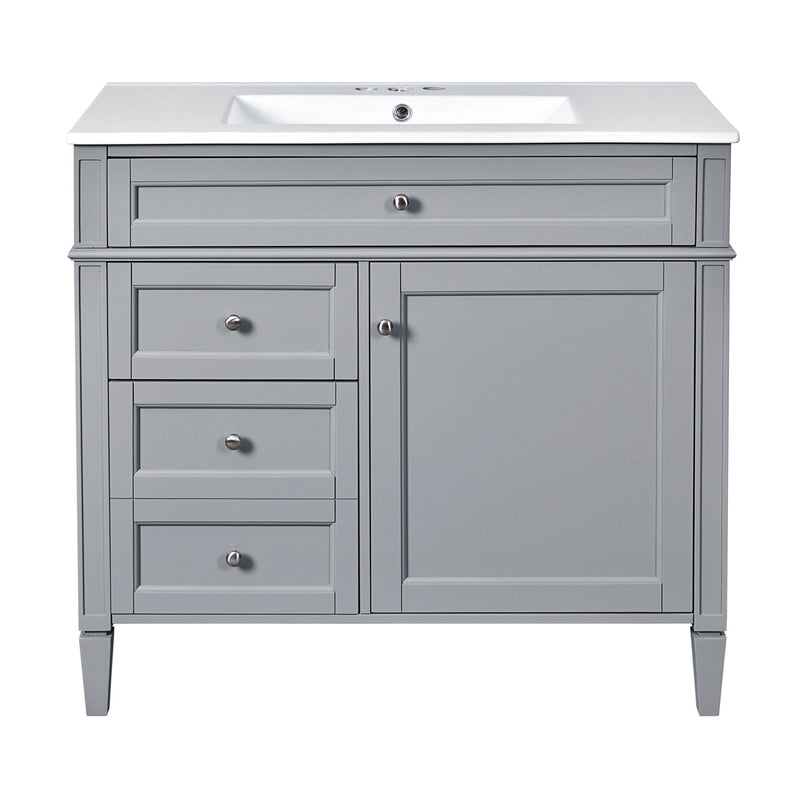 Bathroom Vanity With Mirror Cabinet, Single Sink With 2 Soft Closing Doors And 4 Drawers