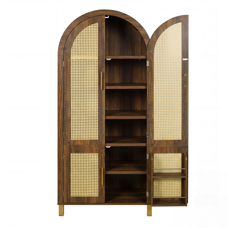 Tall Arched Cabinet With Rattan Doors & Adjustable Shelves