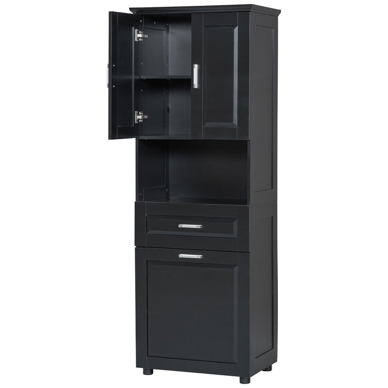 Tall Bathroom Cabinet With Tilt-Out Laundry Basket And Upper Storage