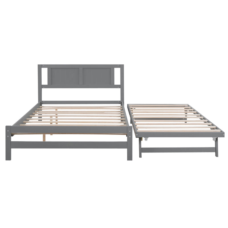 Full Size With Adjustable Twin Trundle Platform Bed - Gray
