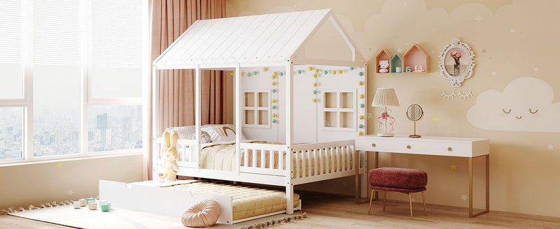 House Bed With Twin Size Trundle, Daybed