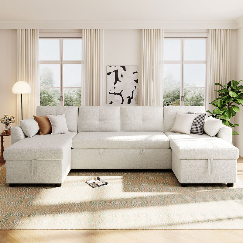 U-Shaped Sectional Sofa Bed With Storage And USB Ports