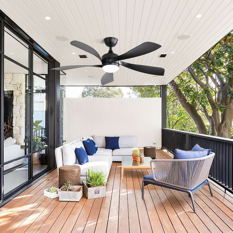52" Low Profile Ceiling Fan With Remote Control Lights DC Motor For Patio Living Room - Black