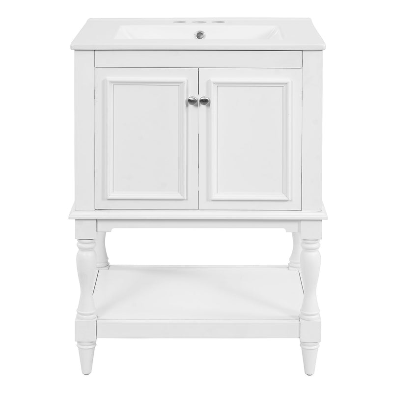 Modern Bathroom Vanity With Sink, Rectangular Cabinet With Open Shelf And Closed Storage