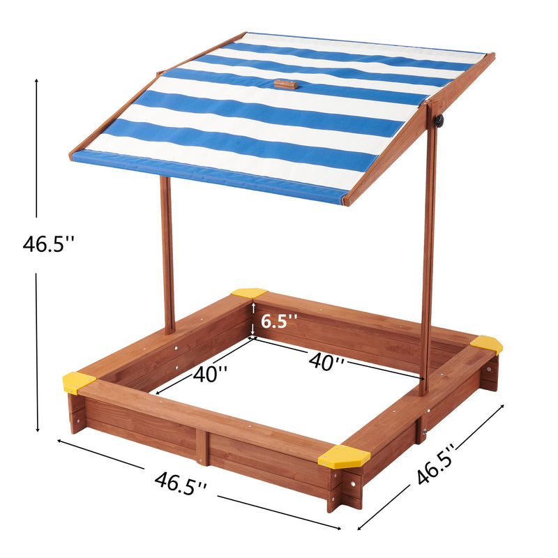 Kids Sandbox With Cover, Sand Box With Adjustable Canopy, Large Outdoor Cedar Sandpit For Backyard Play - Reddish Brown