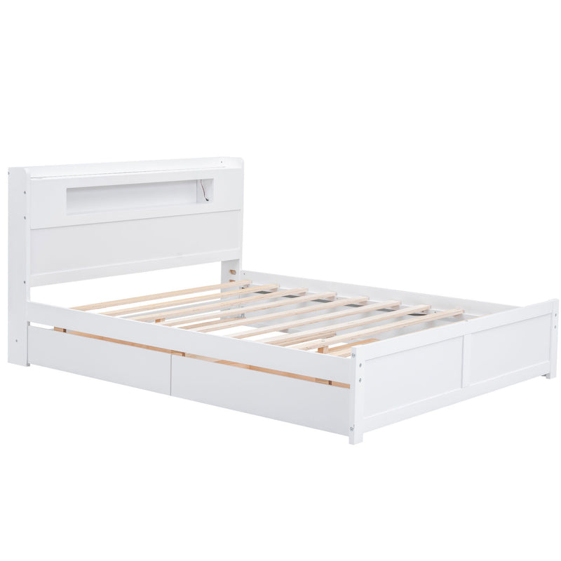 Storage Platform Bed With LED Lights, 2 Drawers And Trundle