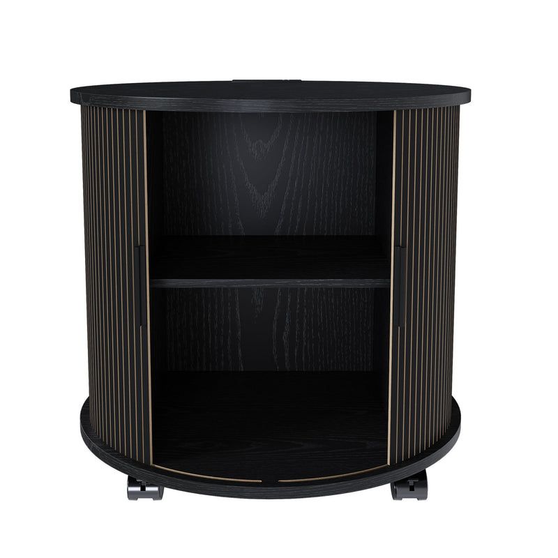 Cylinder Nightstand With Charging Station & Sliding Door