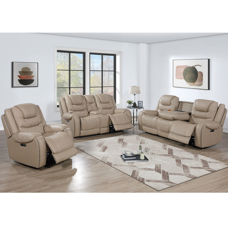 Power Reclining Sofa With USB Ports, Drop Down Table & Adjustable Headrest - Toffee