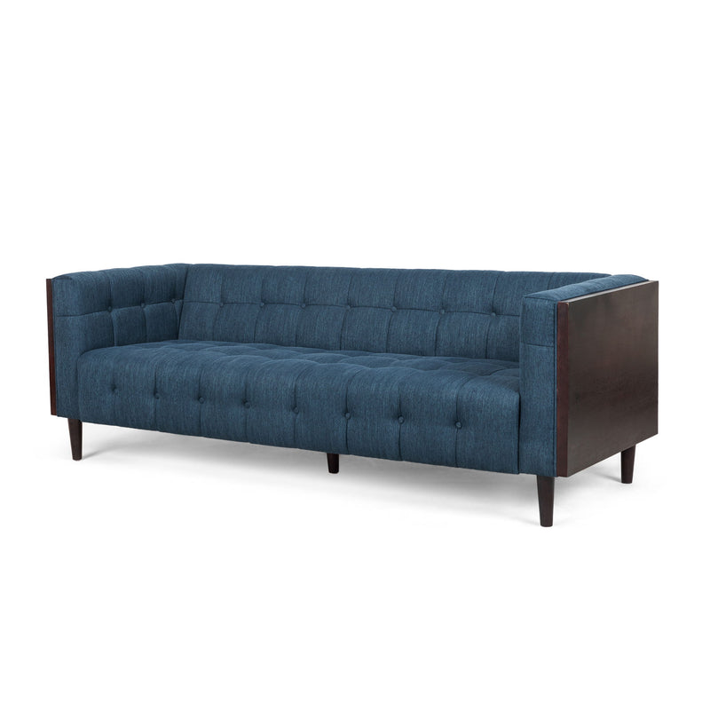 Contemporary Mid-Century Charm 3 Seater Sofa With Button Tufted Waffle Stitching