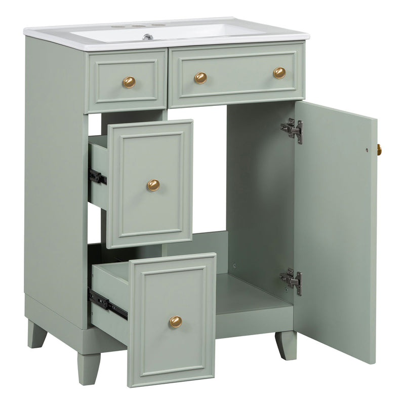 Transitional Style Bathroom Vanity Cabinet With Ceramic Sink