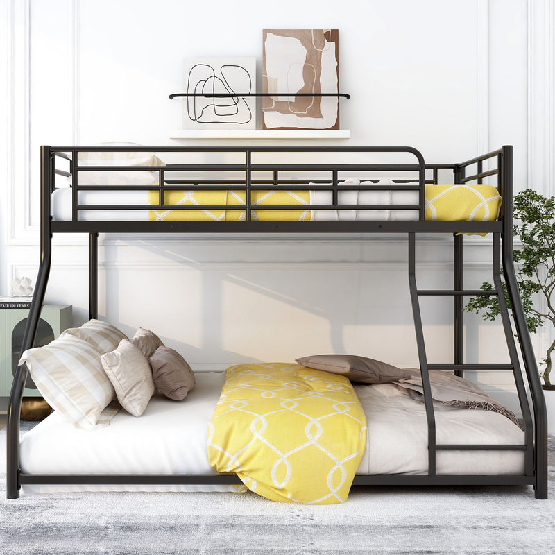Metal Floor Bunk Bed With Sloped Ladder, Space Saving Design
