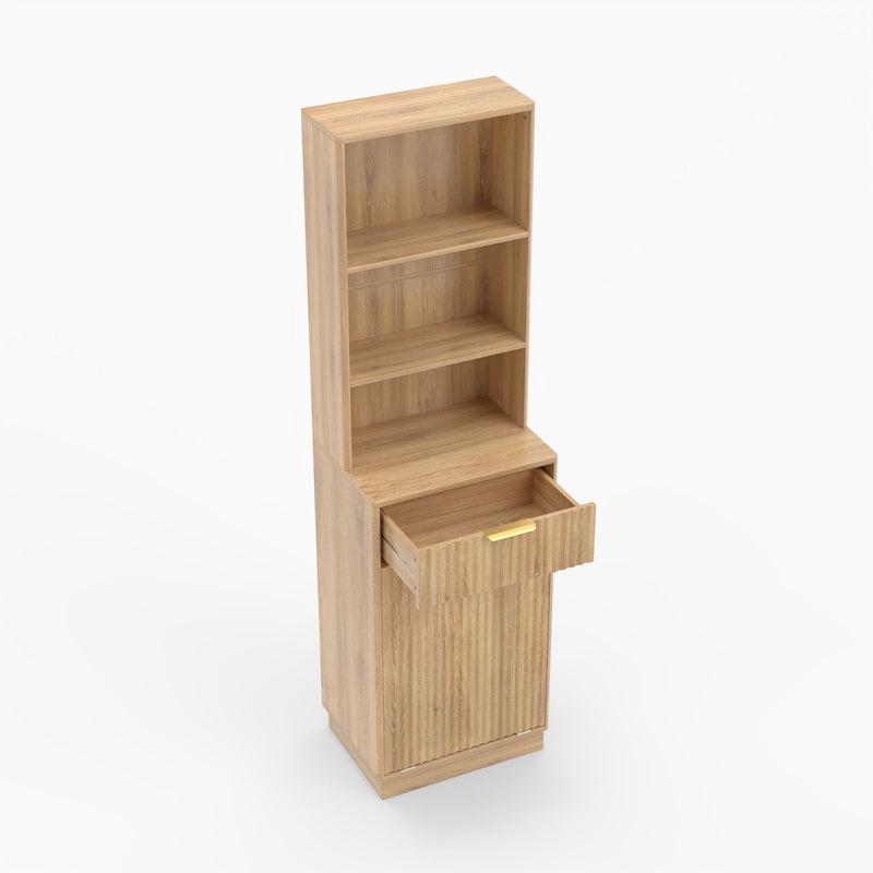 Tall Narrow Fluted Storage Cabinet With Trash Bin Compartment For Kitchen (Trash Can Not Included)