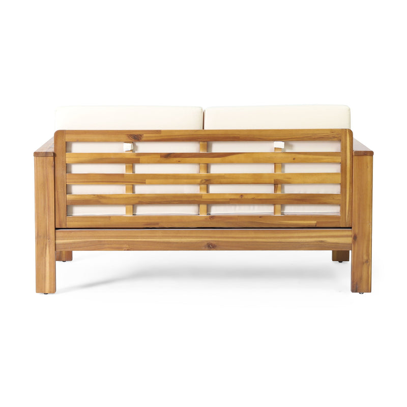 Acacia Wood Loveseat And Coffee Table Set With Cushions