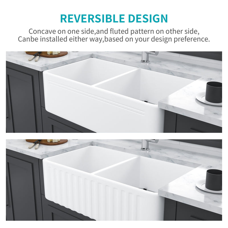 Sink 33" Double Bowl Apron Front Kitchen Sink 50 / 50 - White