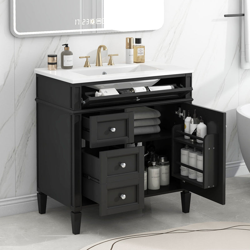 Bathroom Vanity With Top Sink, Storage Cabinet With 2 Drawers, Tip Out Drawer