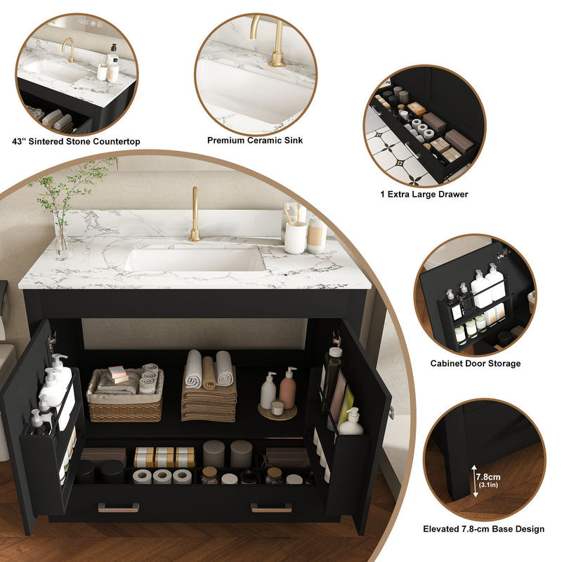 Bathroom Vanity Set, Fluted Cabinet, Soft Close Doors & Drawers, Single Faucet Hole, Sink Included - Black