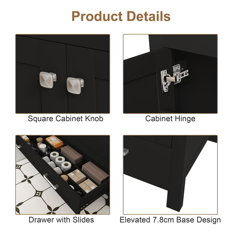 Bathroom Vanity With Soft Close Cabinet, Single Drawer, Sink Not Included - Black
