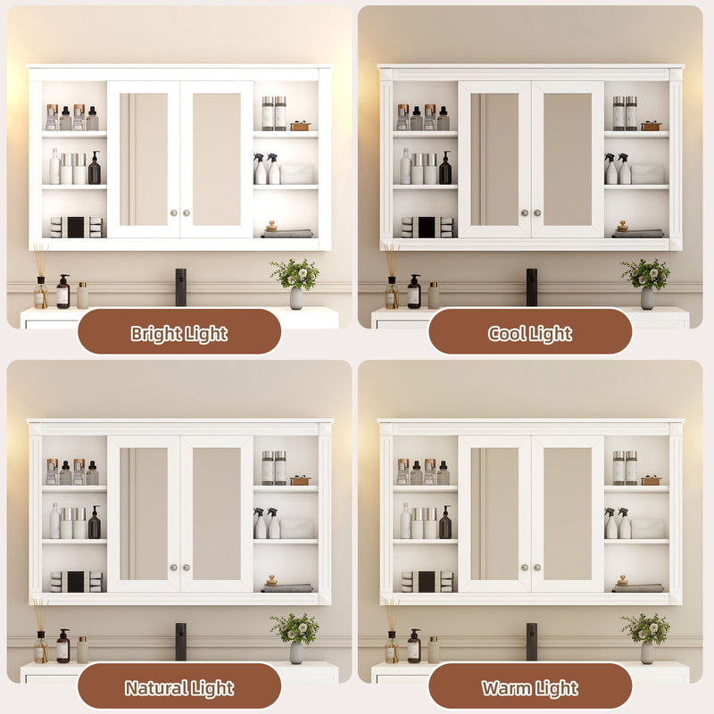 Wall-Mounted Mirror Cabinet With Adjustable Shelf And Open Shelves