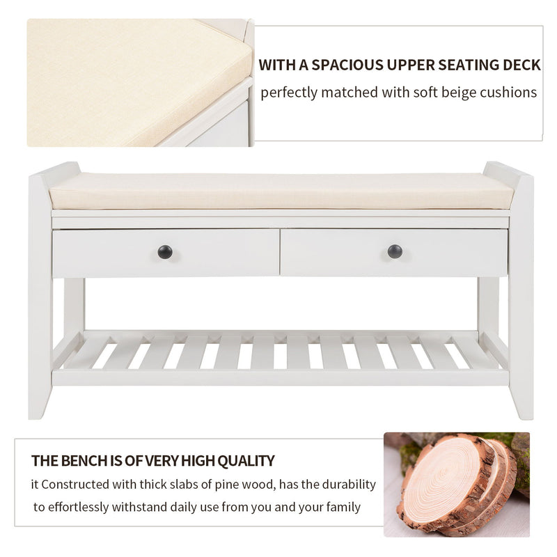 Multipurpose Entryway Shoe Rack With Cushioned Seat And Drawers