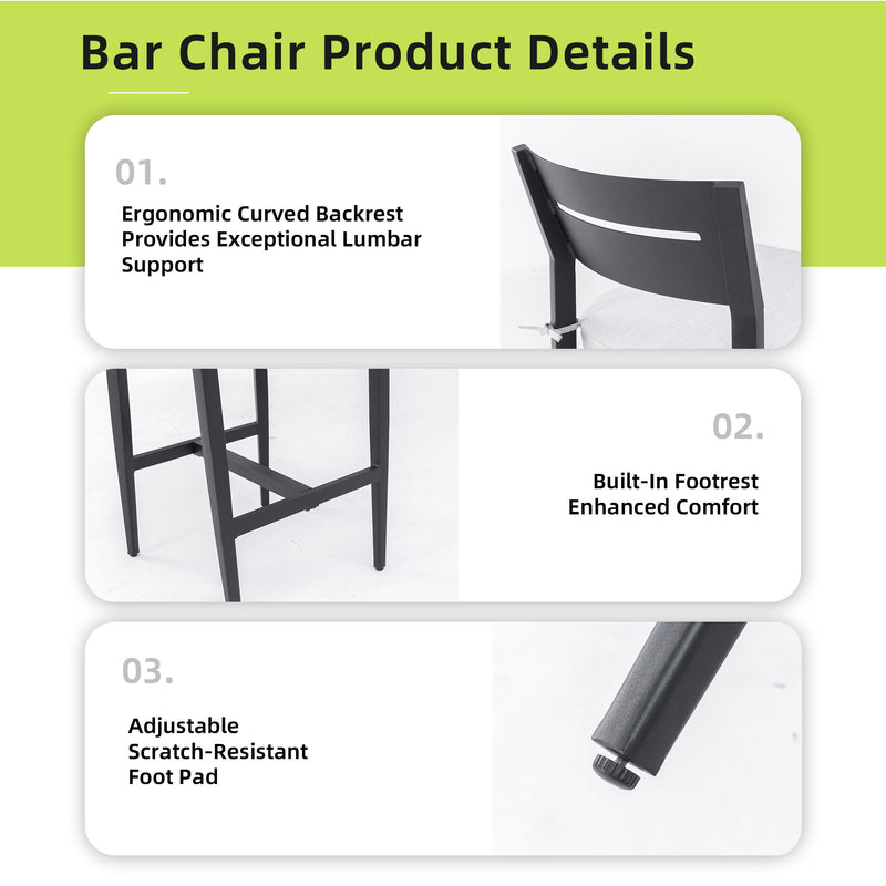 5 Pieces Outdoor Patio Bar Set, Rounded Square Table & 4 Aluminum Bar Stools