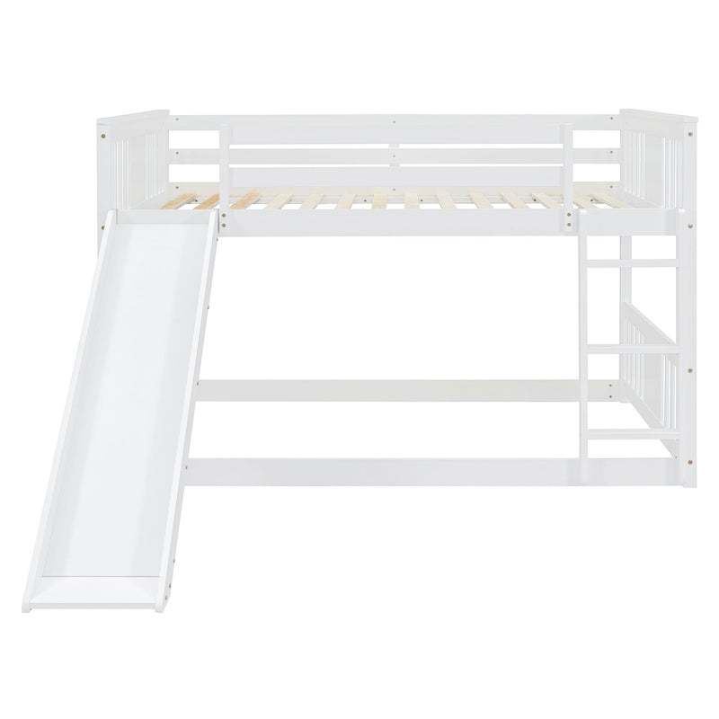Full Over Full Bunk Bed With Ladder With Slide - White