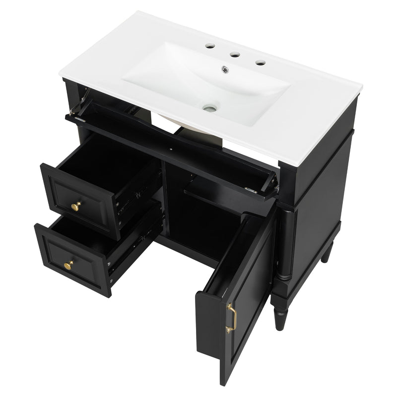 Freestanding Bathroom Vanity With Sink, Adjustable Shelf, Flip Drawer