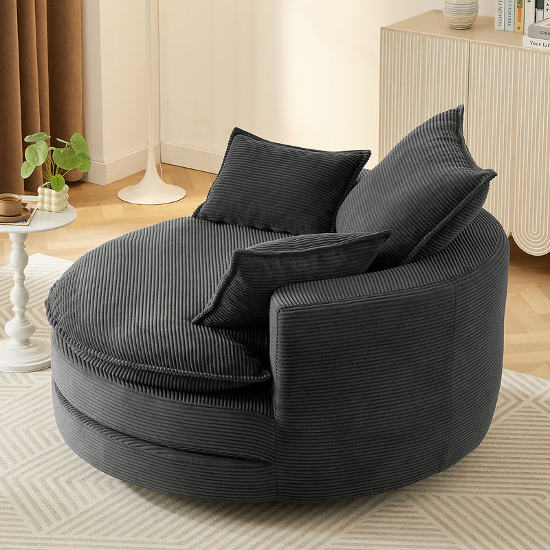 360° Swivel Accent Barrel Chair With Dual Layer Cushion And 3 Removable Pillows