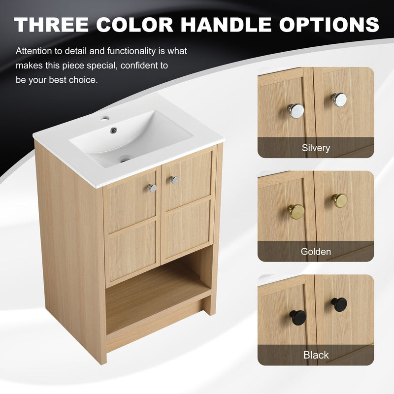 Modern Freestanding Bathroom Vanity With Ceramic Sink And Soft Closing Doors