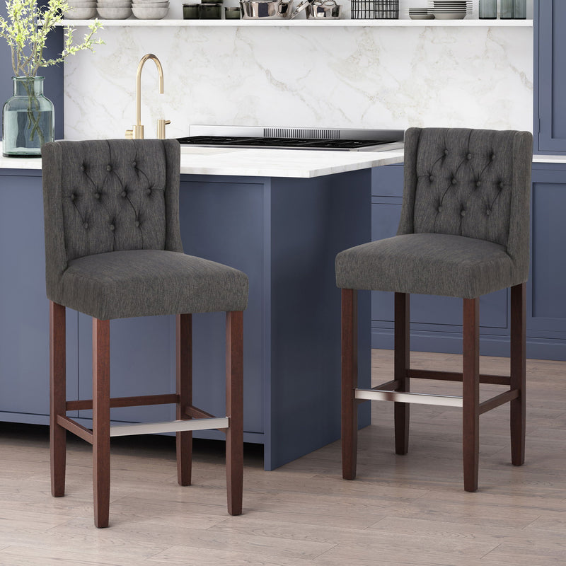 Solstara - Upholstered Dining Barstool With Button Tufted And Wing Back