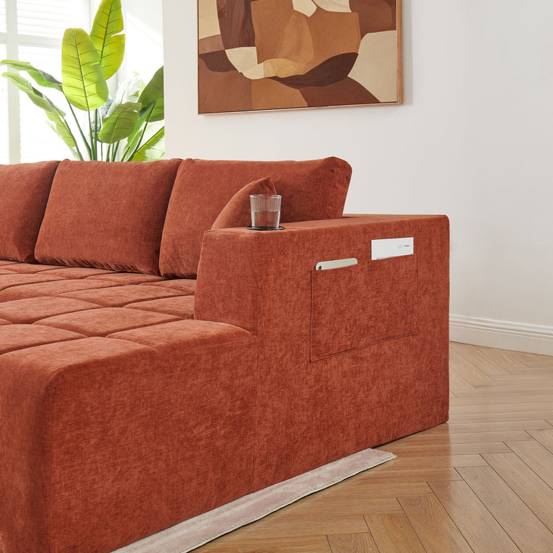 U - Shaped Sectional Sofa, Cup Holders & Side Pockets For Living Room