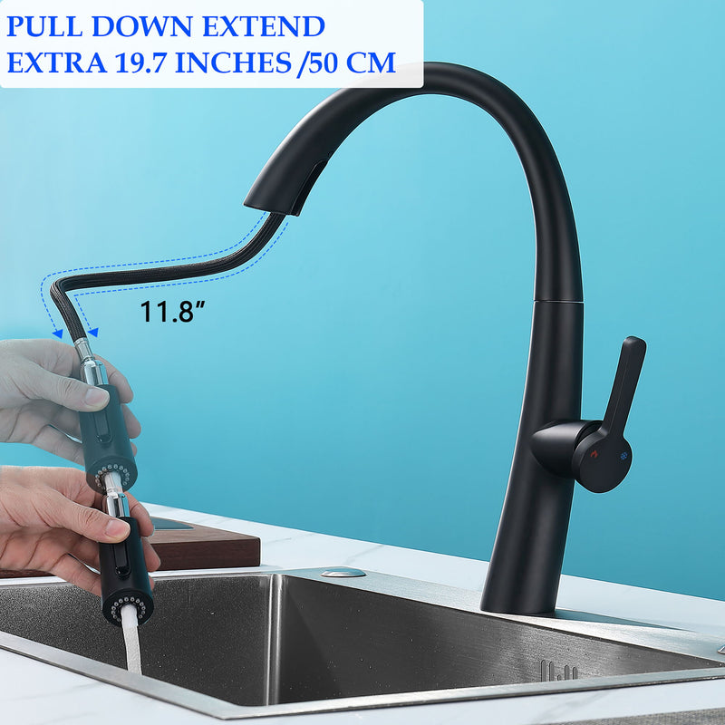 Elegant Single Handle Stainless Steel Pull Out Kitchen Faucet With High Arch Spout