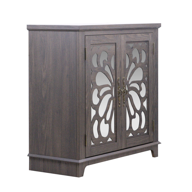 Elegant Sideboard With 2 Acrylic Mirrored Doors, Adjustable Shelf Storage