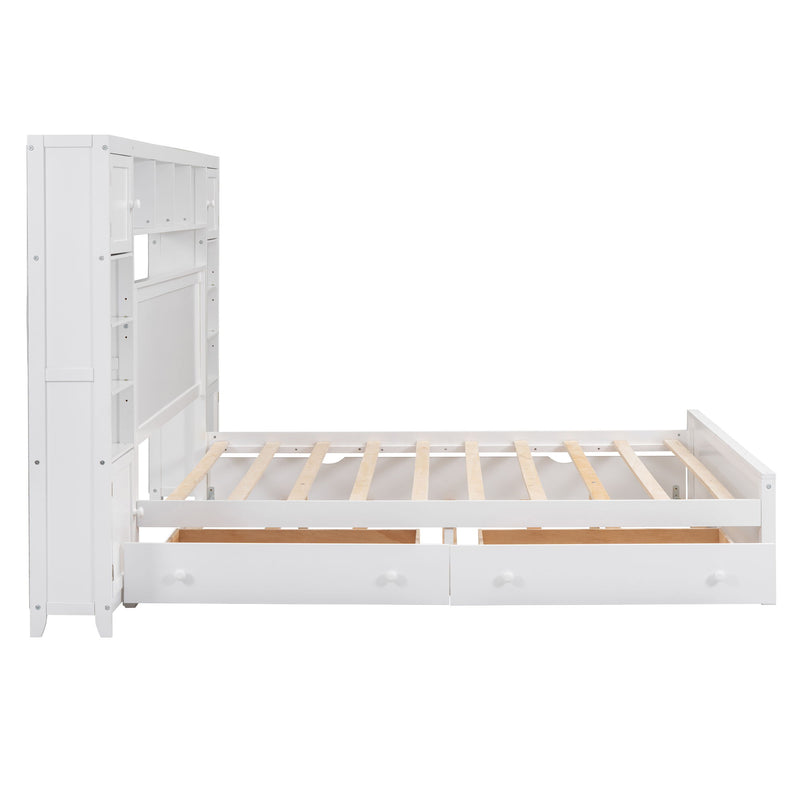 Bed With All In One Cabinet, Shelf And Sockets, Twin Long Trundle