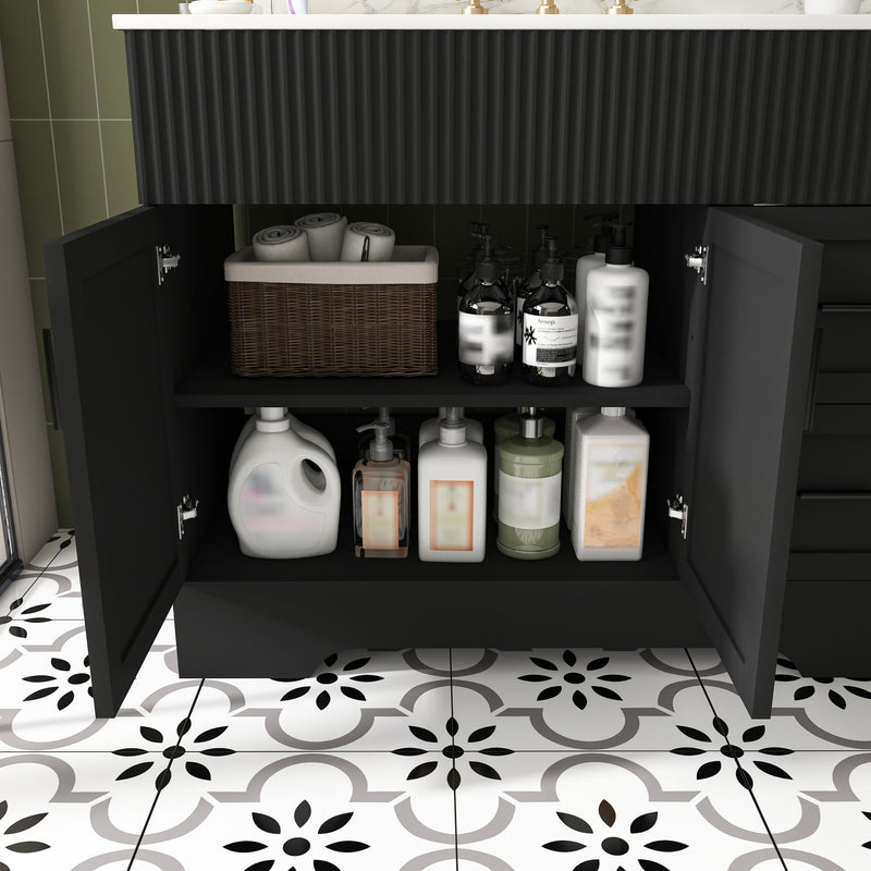 Bathroom Vanity, Fluted Cabinet, Soft Close Doors & Drawers, Single Faucet Hole, Sink Included - Black
