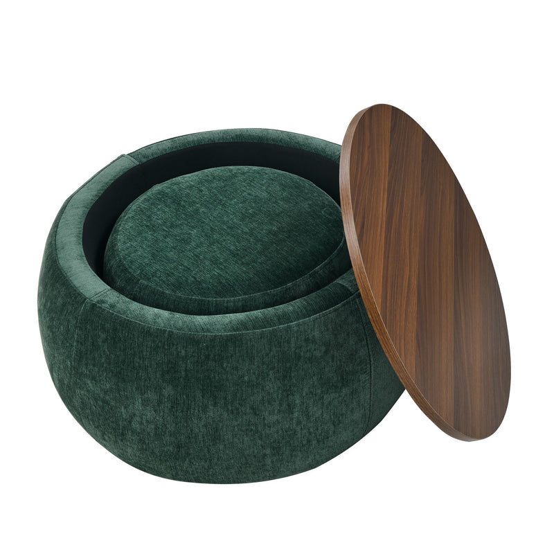 Round Storage Ottoman, 2 In 1 Function, End Table And Ottoman