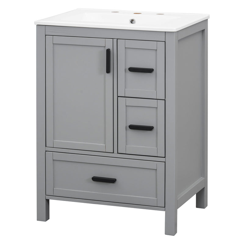 Bathroom Vanity With Sink, Soft Close Door, Double Layer Door Shelf And 3 Drawers - Gray