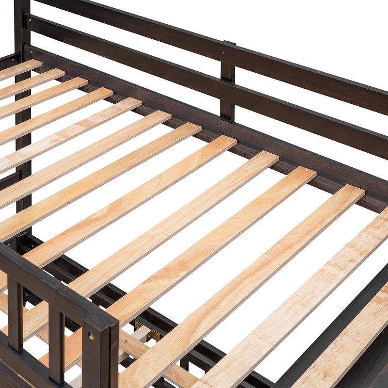 Bunk Bed With 6 Drawers And Flexible Shelves, Bottom Bed With Wheels