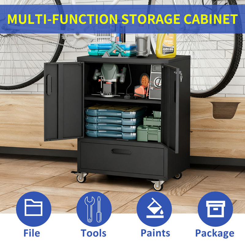 Mobile Tool Cart With Lockable Casters, Heavy-Duty Storage Organizer - Black