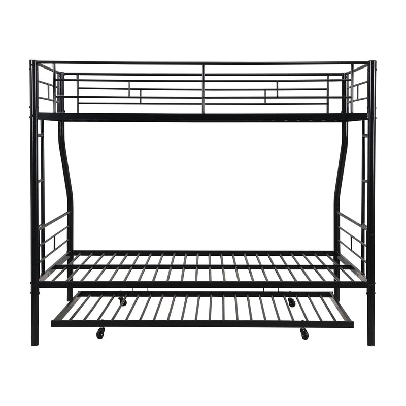 Twin Over Full Modern Metal Bunk Bed With Trundle - Black