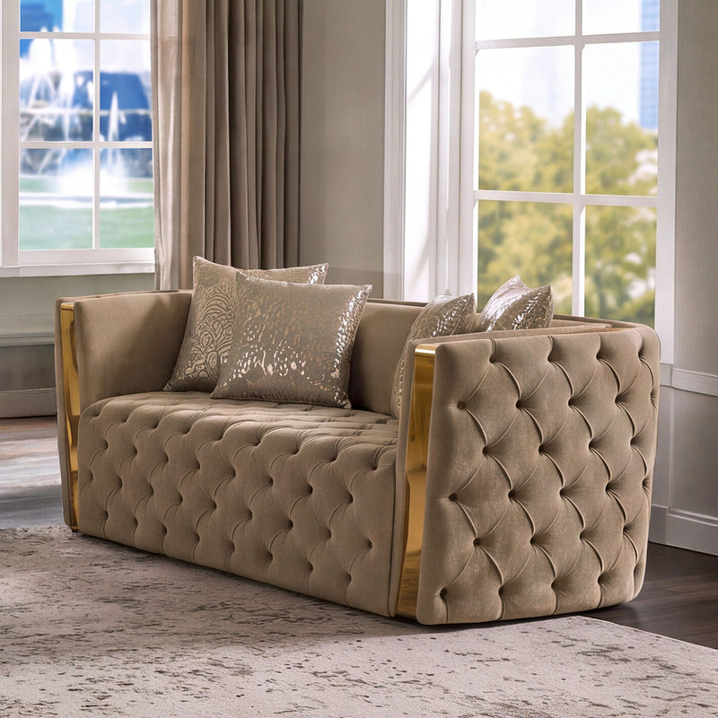 Naomi - Button Tufted Loveseat - Taupe