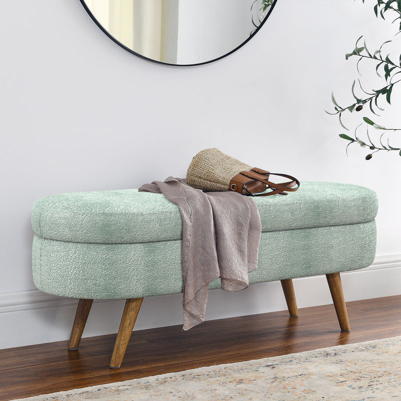 Modern Ottoman Oval Storage Bench With Rubber Wood Legs