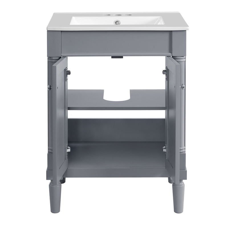 Bathroom Vanity With Top Sink, 2 Tier Storage Cabinet