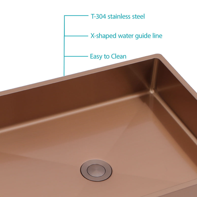 19" X 15" Stainless Steel Bathroom Sink With Pop Up Drain, Nano Surface - Rose Gold