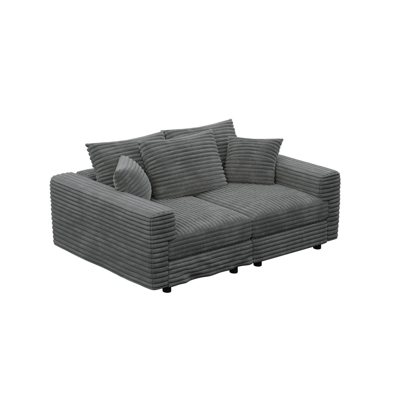 Deep Seat Convertible Sofa With Soft Pillows And Ottomans