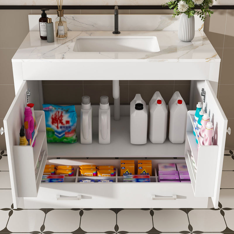 43" Bathroom Vanity, Multi Functional Cabinet, Doors And Drawer - White