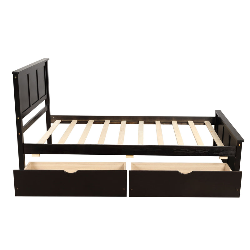 Platform Storage Bed With 2 Wheel Base Drawers