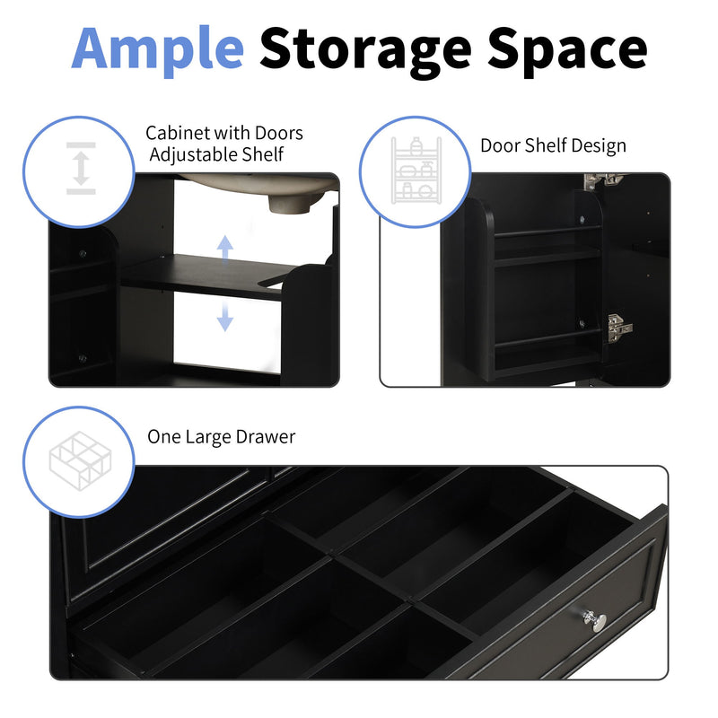 30" Bathroom Vanity With Sink Combo, Multi Functional Bathroom Cabinet With Doors And Drawer - Black