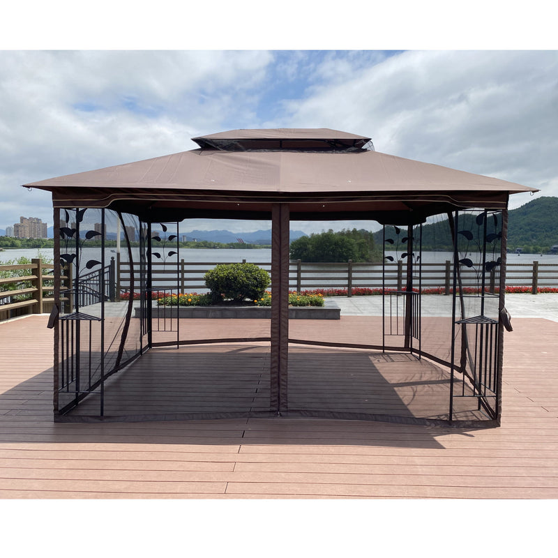Patio Gazebo Tent With Ventilated Double Roof And Mosquito Net For Backyard Or Garden