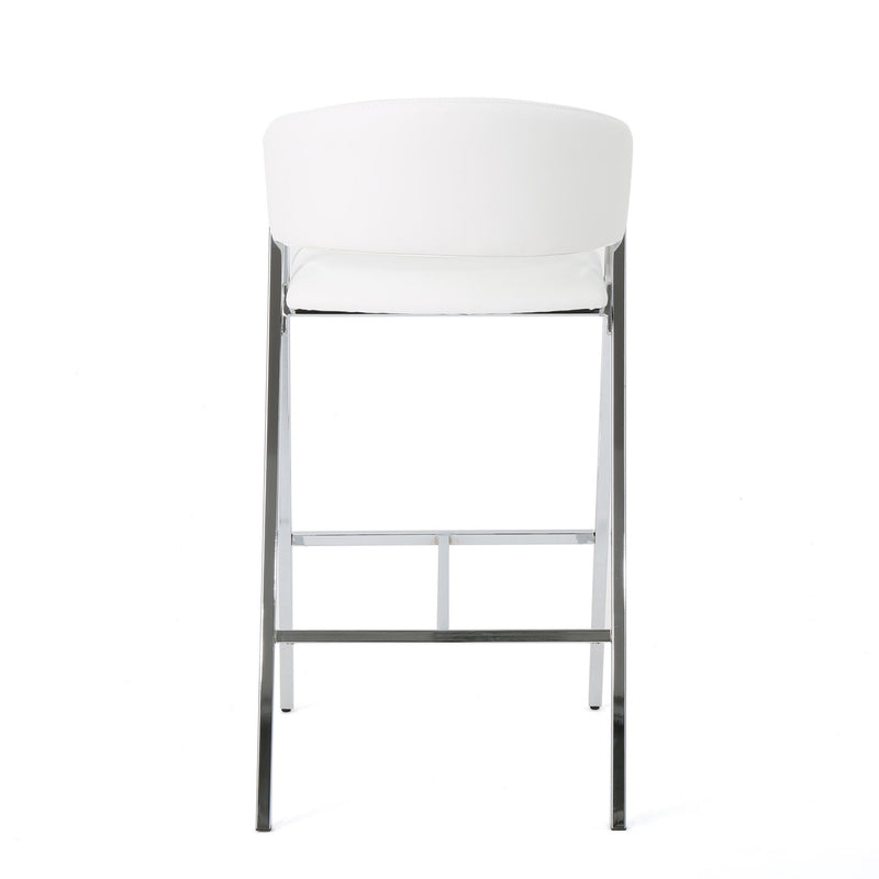 Modern Bar Stools With Low Back And Arms And Durable Metal Frame (Set of 2) - Ivory