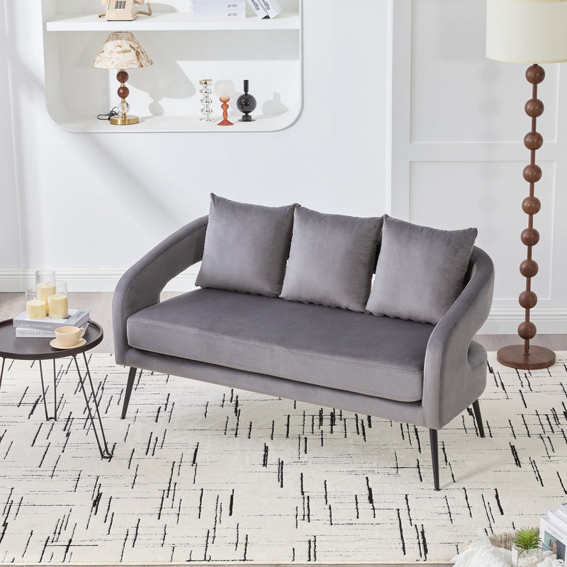 Open Back Loveseat Settee With 3 Pillows